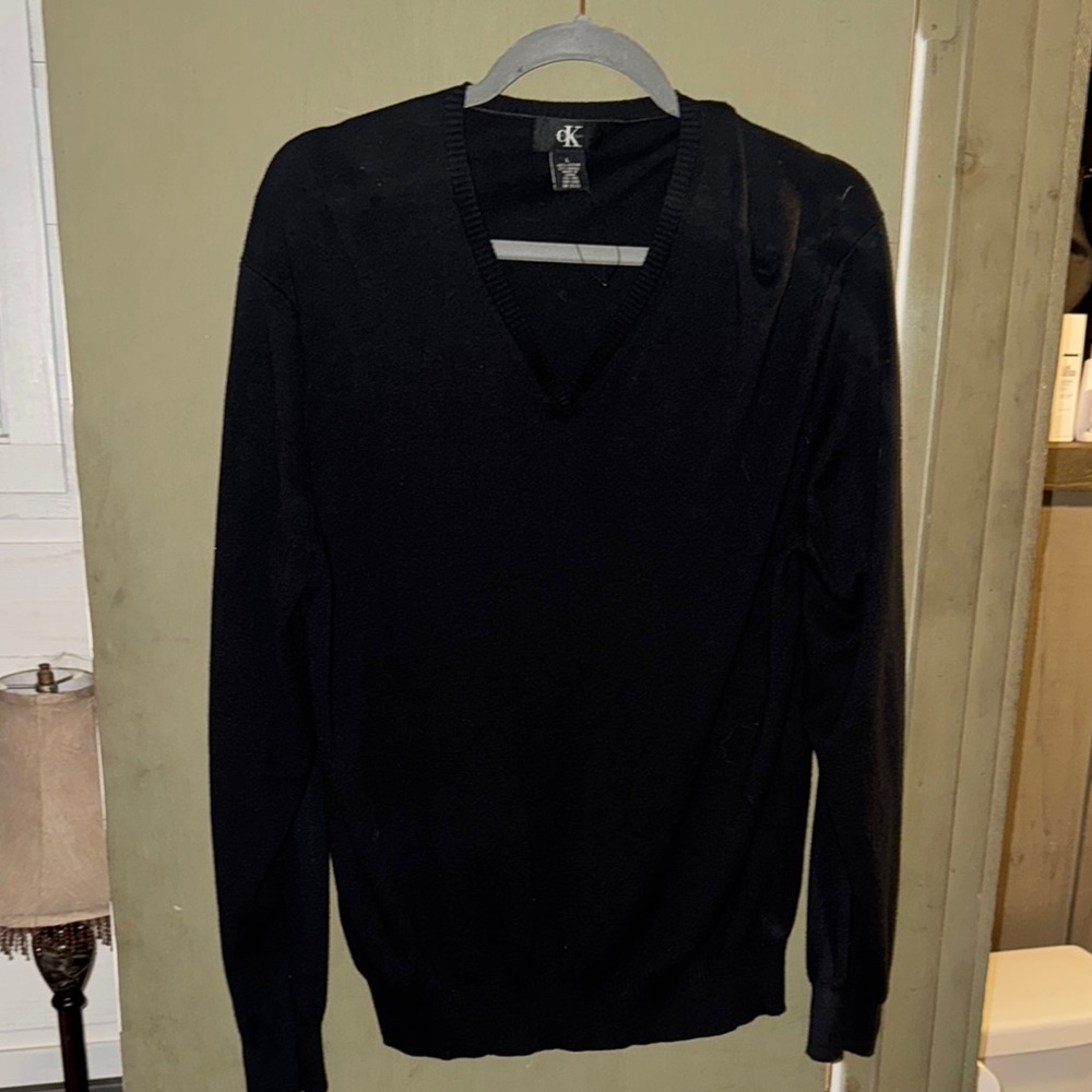 Calvin Klein Black V-Neck Sweater Classic Knit